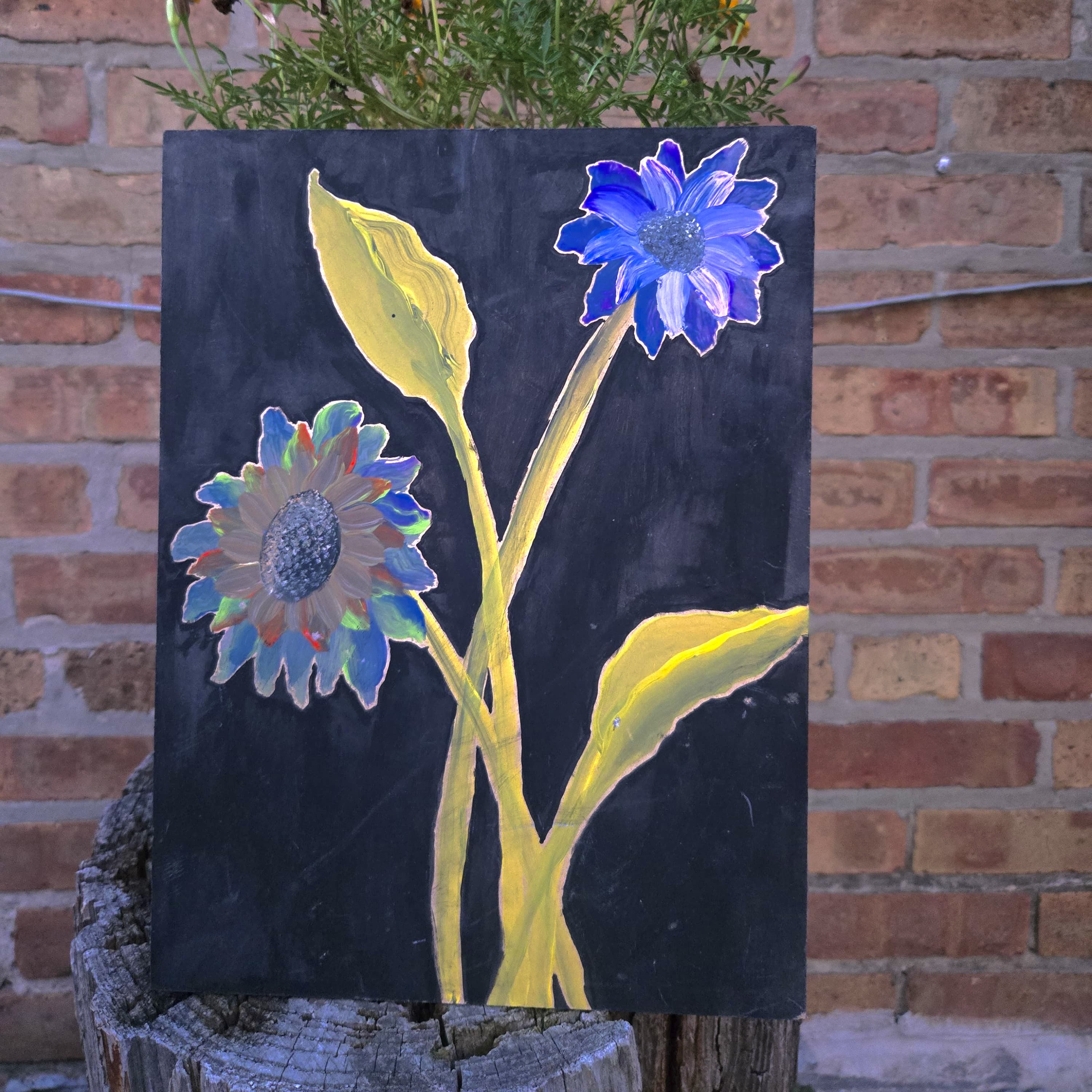 Twilight Blooms (Arcylic Flowers on Wood)